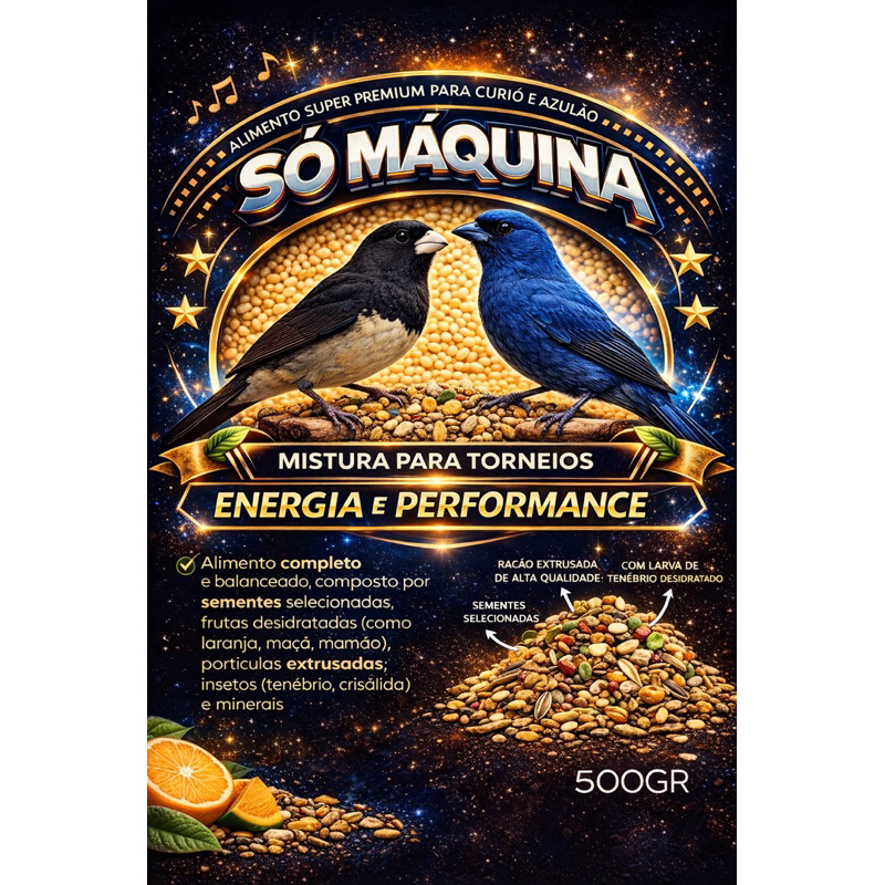 5 Rações cúrio azulão com tenebrio super premium