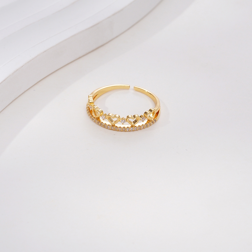 Anel Feminino Coração Ajustável Zircônia Micro Pave Delicado Elegante Moda Festa Presente Bijuteria Fina