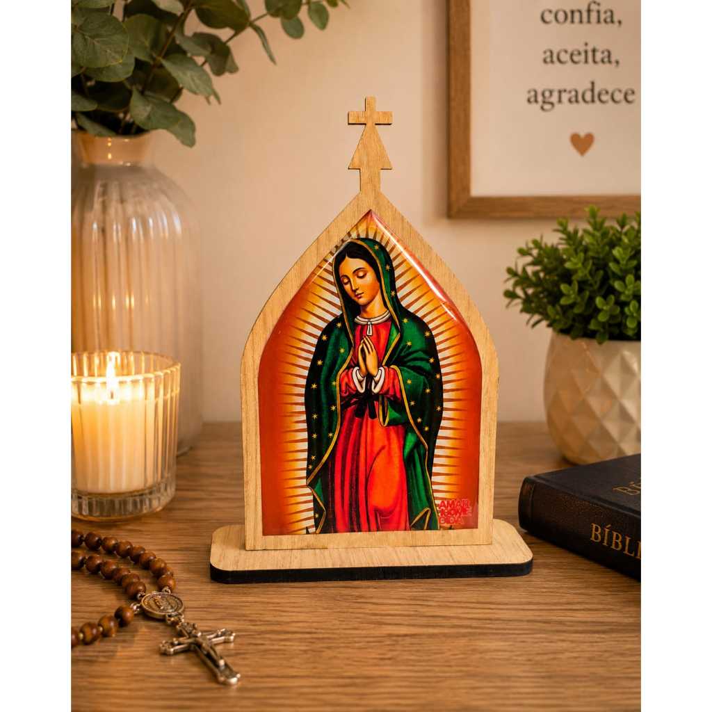 Oratório Capela Nsa Guadalupe 20cm MDF e Imagem Resinada | Decoração Casa Presente Católico Religioso Fé Proteção