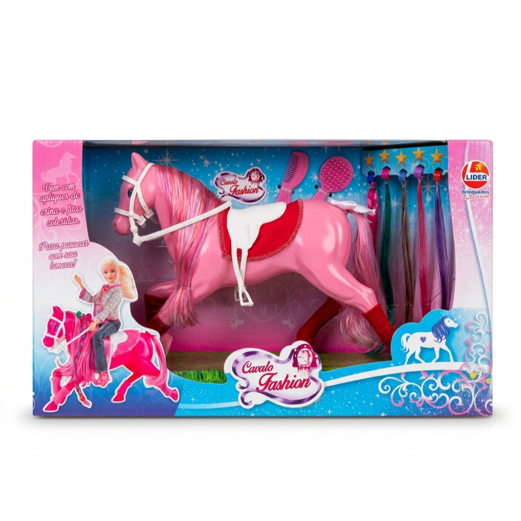 Boneco Cavalo Fashion Rosa com Acessórios 30cm - Líder Brinquedos