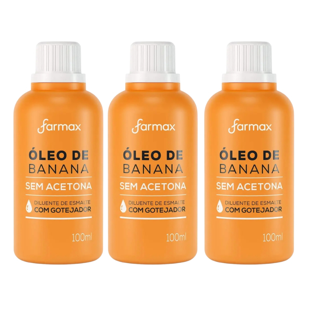 Kit 3 Óleo de Banana Farmax 100ml – Diluente de Esmaltes e Auxiliar na Remoção de Cutículas
