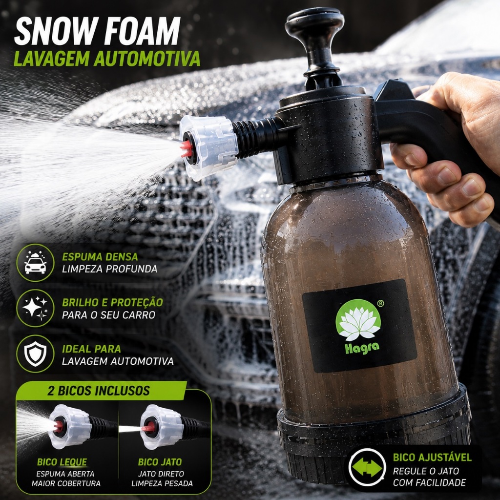 Pulverizador Snow Foam Lavadora Espuma Manual 2 Litros Com 2 Bicos Lavagem de Carros
