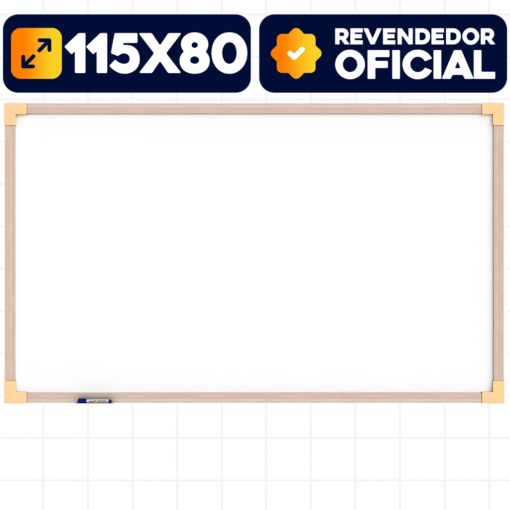 Quadro Branco Lousa 120x90 cm Escolar Escritorio Home Office Moldura MDF Madeira Carvalho