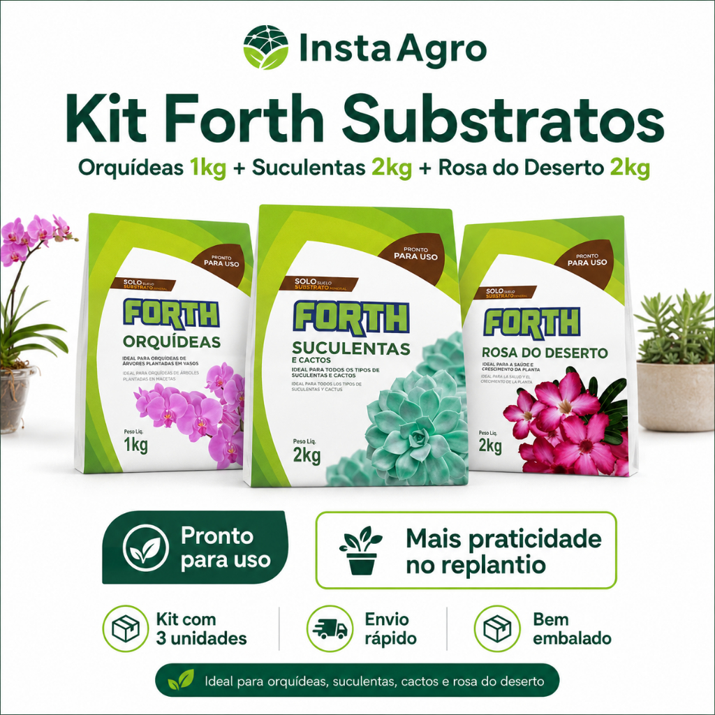 Kit Substrato Para Plantas Forth Orquídeas 1kg Suculentas Cactos 2kg Rosa do Deserto 2kg Tratamento e Crescimento