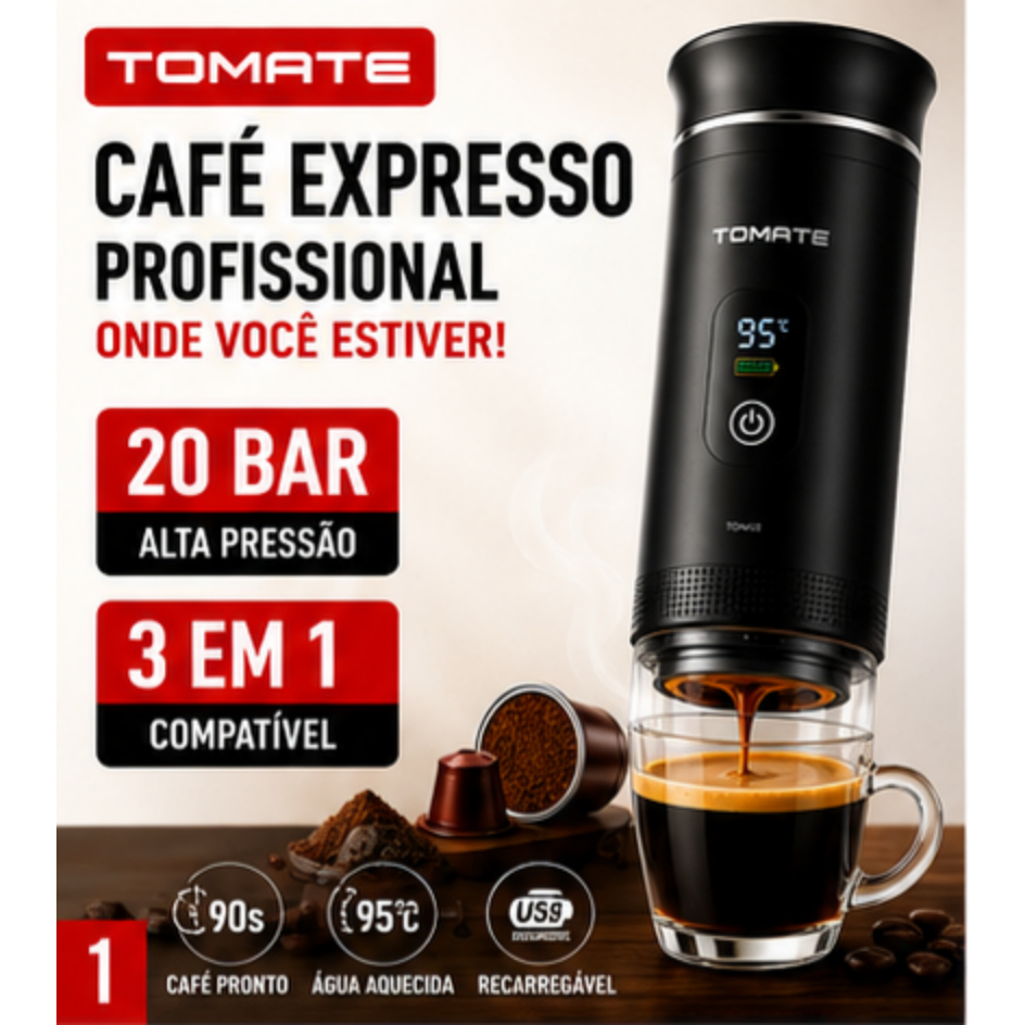 Máquina de Café Expresso Portátil 20 Bar 3 em 1 USB Recarregável Compatível Nespresso Dolce Gusto