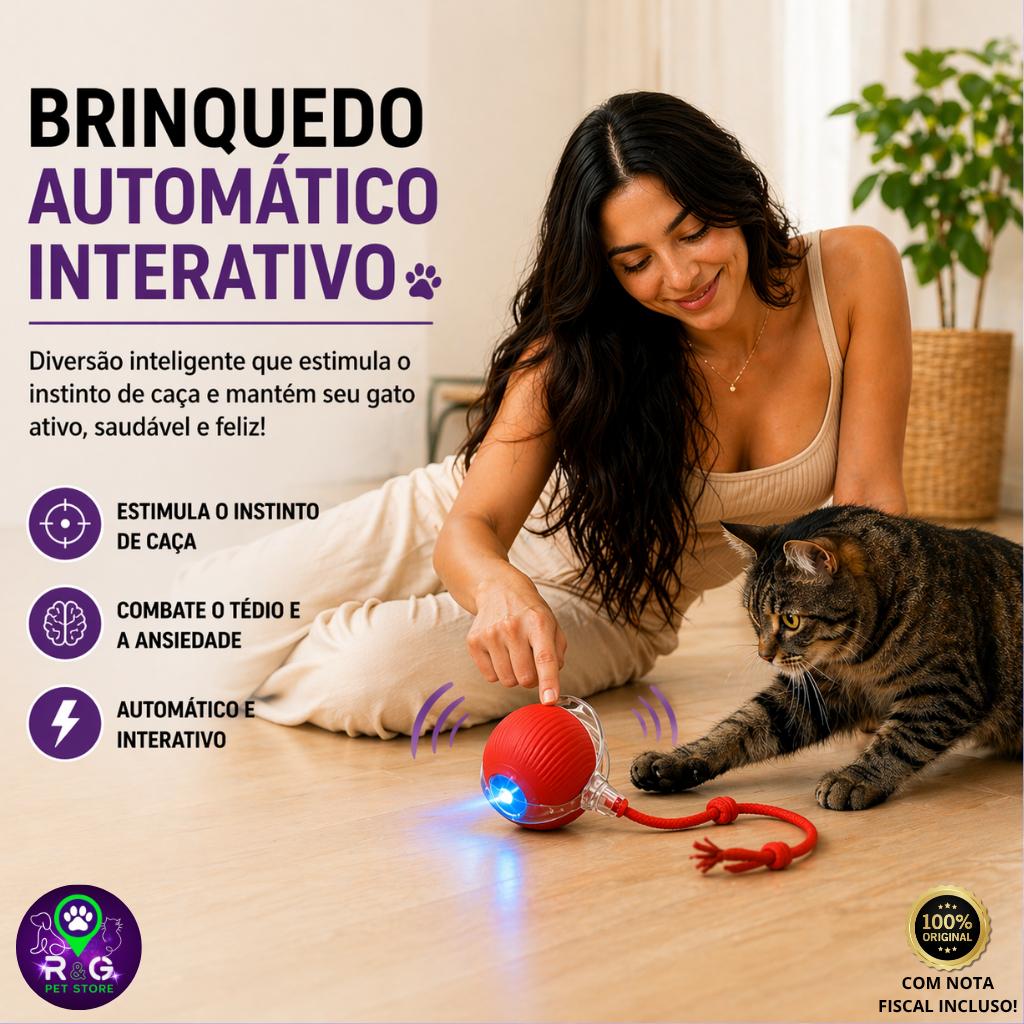 Bola Automática para Gatos e Cães com Movimento Brinquedo Interativo Anti Estresse | Kit 1 2 ou 3