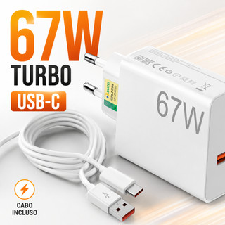 Carregador Turbo 67W USB-C Tipo C Fonte Super Rápida Bivolt para Android Iphone