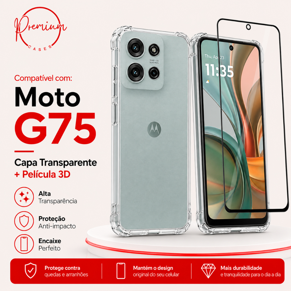 Capa Capinha Anti Impacto Para Motorola Moto G75 + Película 3D Vidro Temperado
