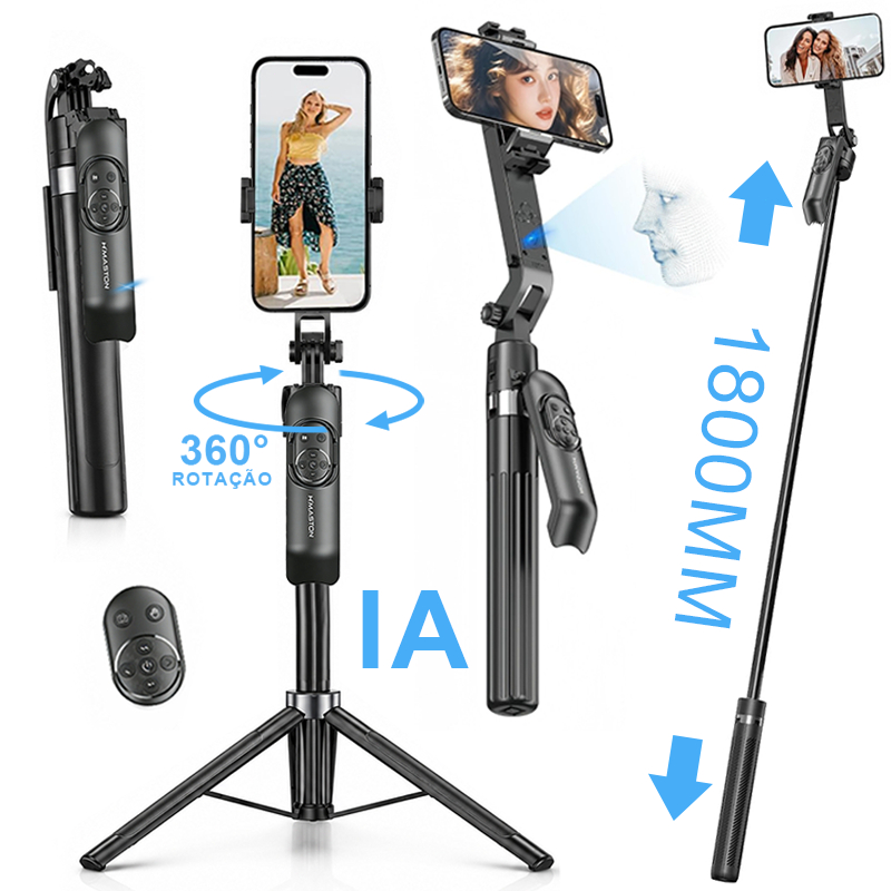 AI Facial Tracking Stabilizing Tripod-1.8M Selfie Stick 4 Eixos 360° Rotação Remote Controle para live Metal aeronáutico