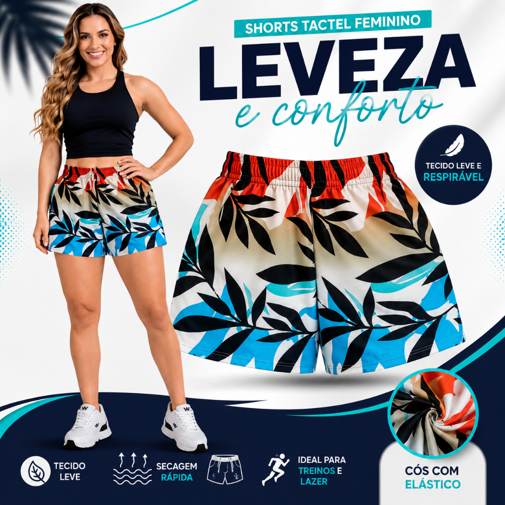 Bermuda Shorts Curto Tactel Estampado Moda Feminina Leve Confortável Saída De Praia Verão Piscina Academia Blogueira