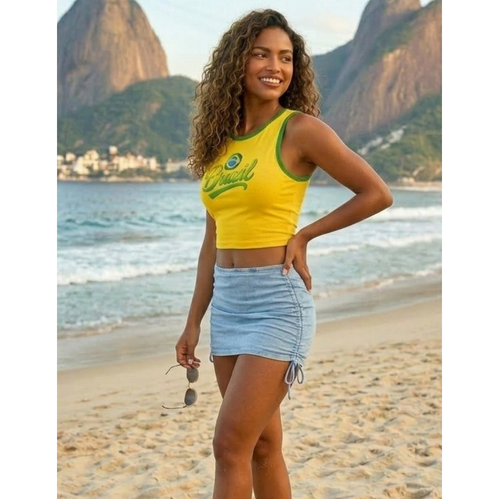 Cropped Feminino Brasil Copa Do Mundo 2026 Regata Amarela Torcedora Seleção Brasileira