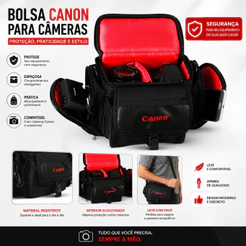 Bolsa Case Bag Para Câmera Fotográfica Canon e Acessórios Semi Impermeável Câmera DSLR T3 T4 T5 T3i T4i T5i T6i T7i T6s