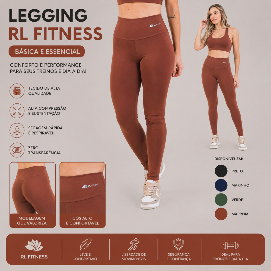 Calça Legging Fitness Feminina em Suprafit com Cós Alto de Compressão ideal em Esportes - RL Fitness