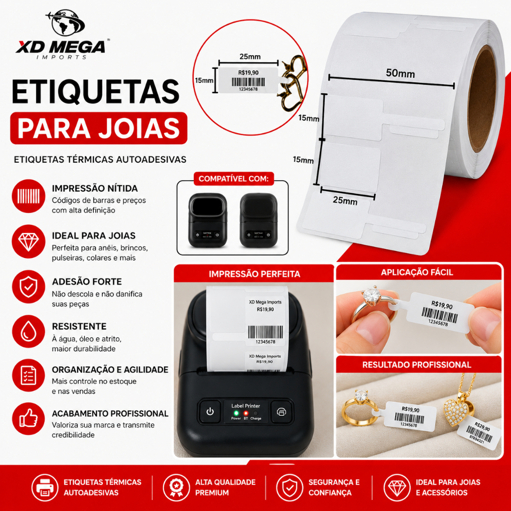 Detalhes do 5 rolos etiqueta para Joias para XD-210 e PT260 Mini impressora 58mm (Não acompanha impressora)