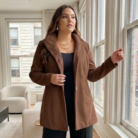 Sobre tudo Lã Batida Feminino Plus Size Premium com Botões Elegante Quentinho Confortável Moda  Inverno