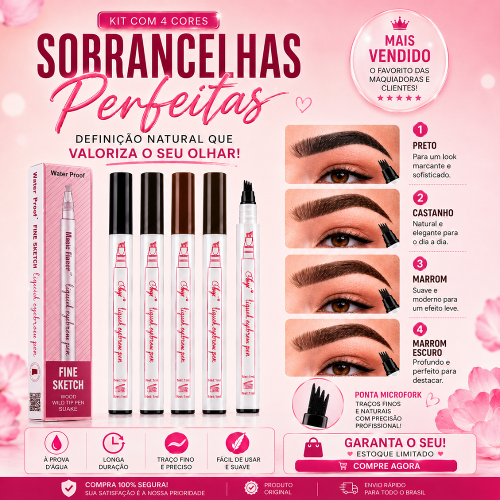 kit 3 Caneta Microblading Para Sobrancelha e Barba