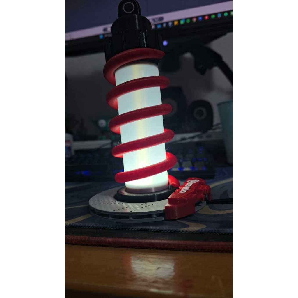 Luminária Amortecedor Suspensão Fixa 3D - Abajur Tuning Brembo LED - Decoração Gamer e Garagem Gearhead