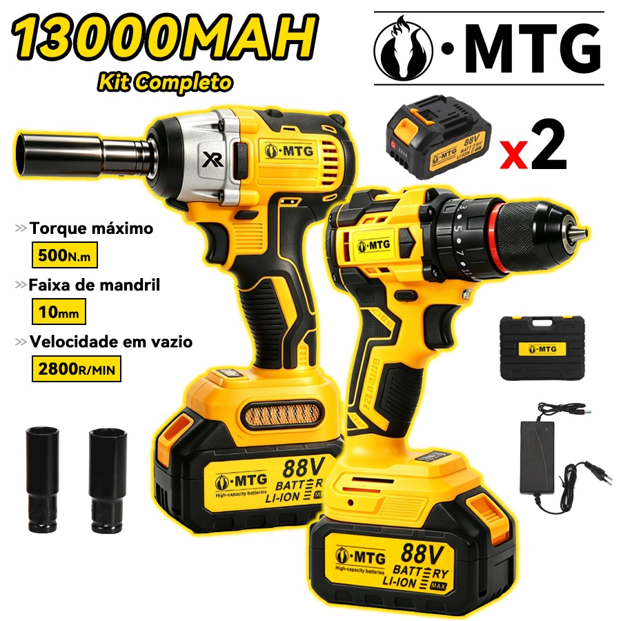 Furadeira e Parafusadeira Elétrica 48V Bateria Extra 20+3 Torque LED Variável Reversível