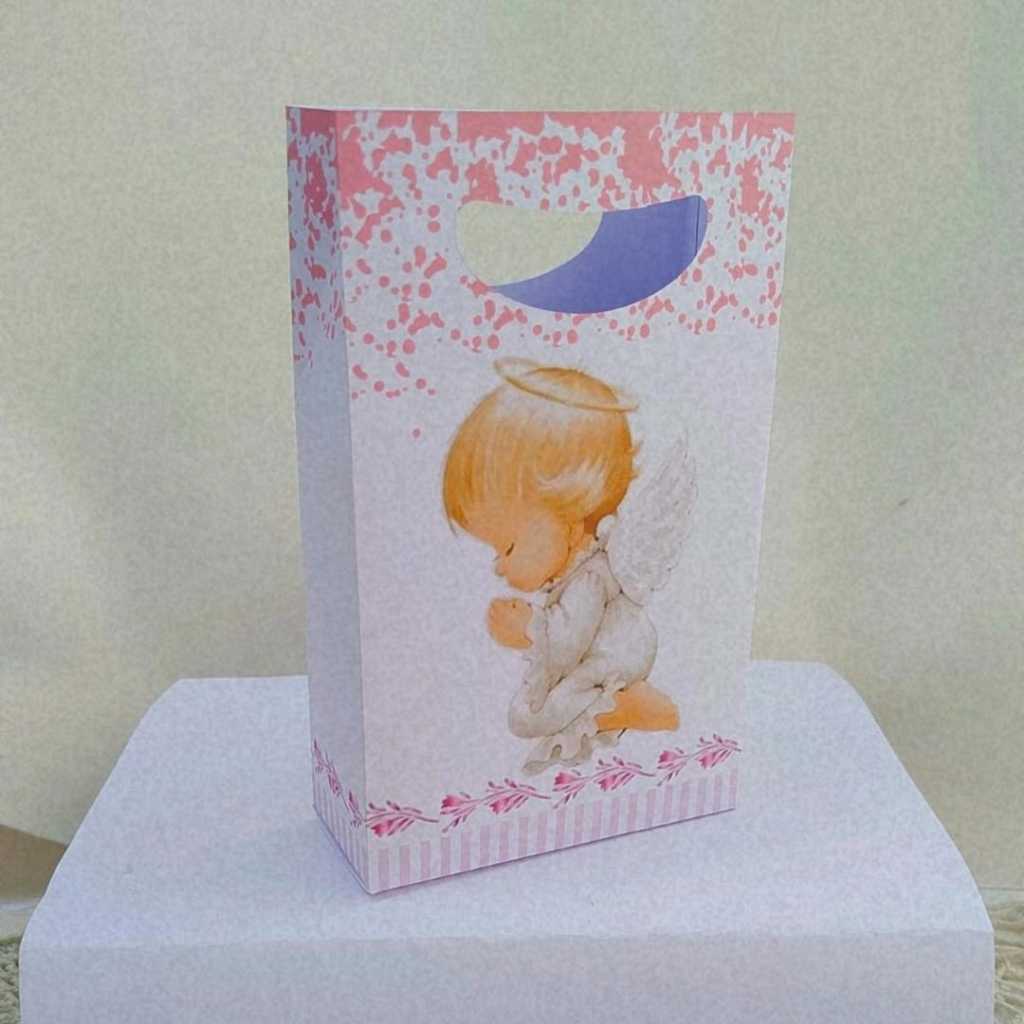 Kit Sacolinha Surpresa Festa Infantil Personalizada BATIZADO ROSA Lembrancinhas Aniversário PEGUE E MONTE