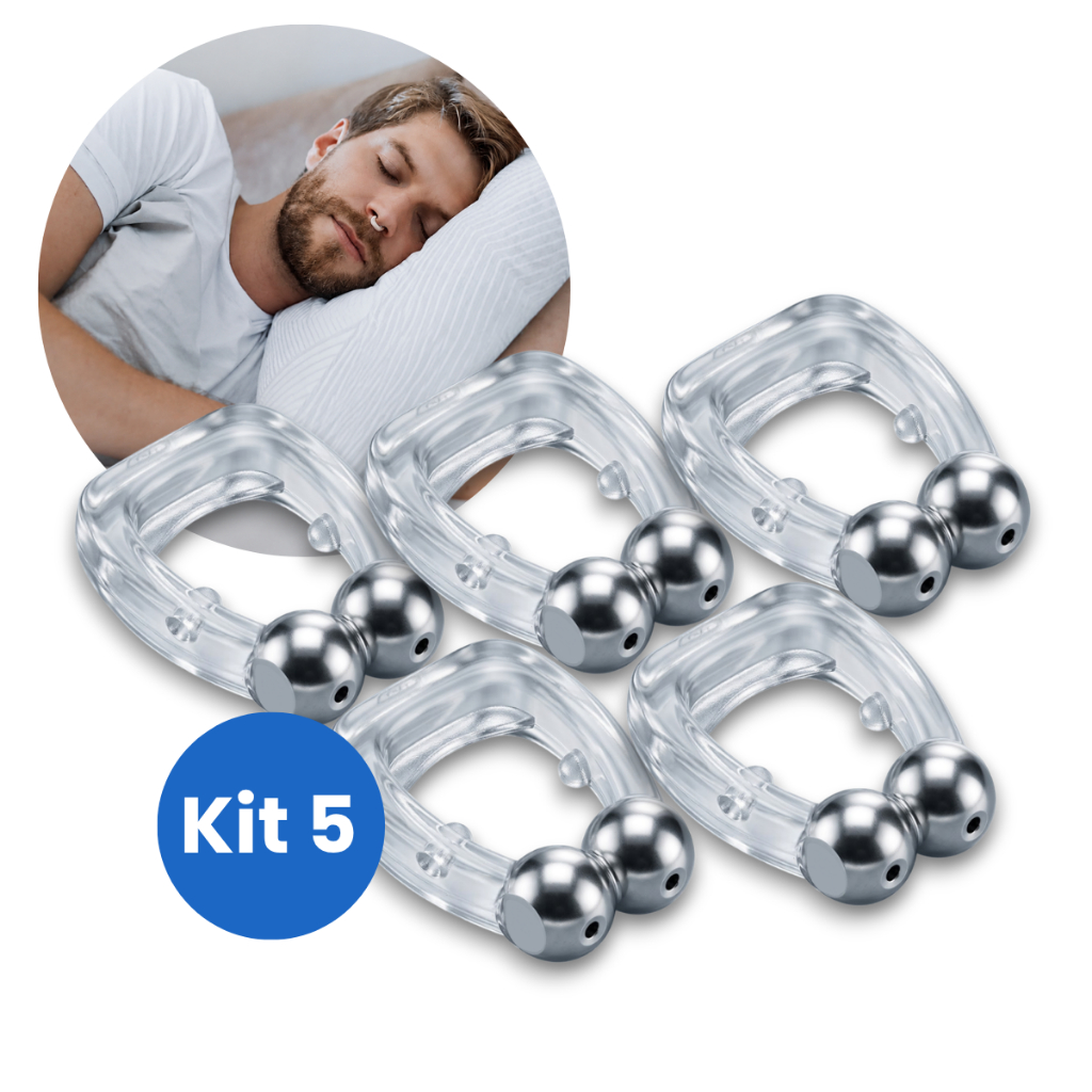 Conjunto 5 Clips Nasais Magnéticos de Silicone Kit Anti Ronco Aparelho Dilatador Noites Tranquilas