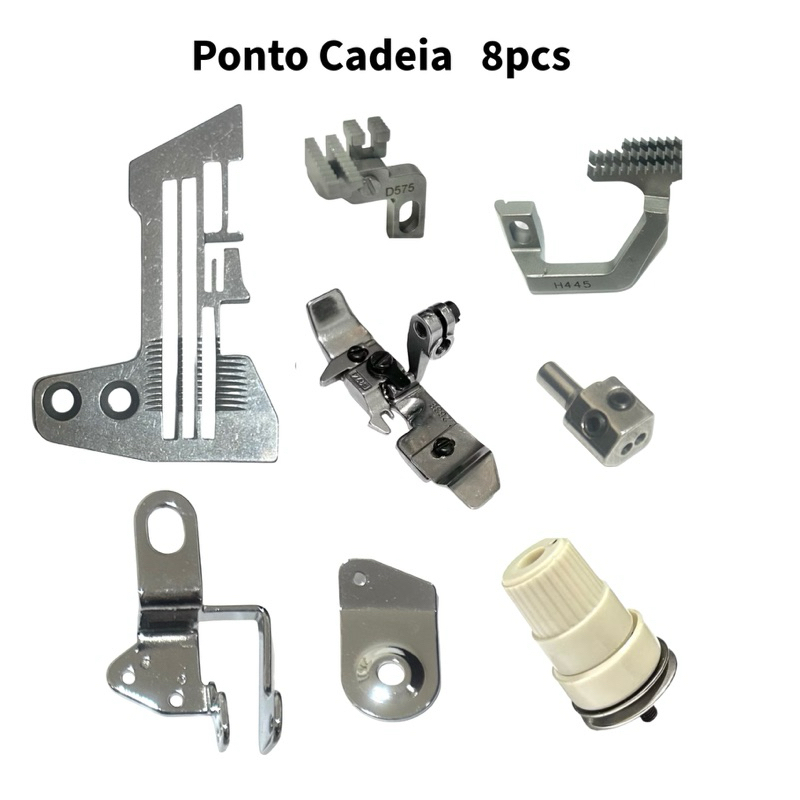 Kit 8 Peças Overlock Ponto Cadeia Industrial Chapa/Dente/Bitola Calcador/Passa Fio/Tensor