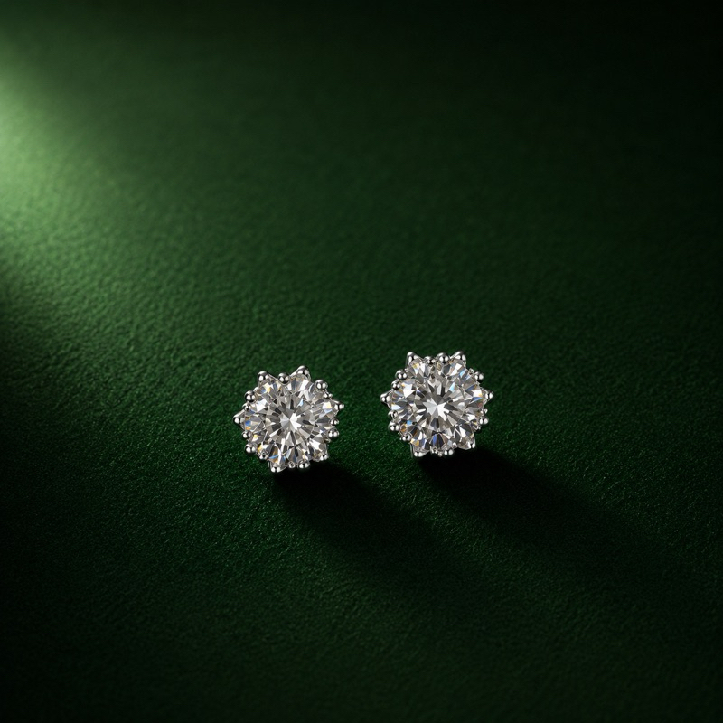 Brinco Feminino Moissanite 5mm Detalhado em Prata 925