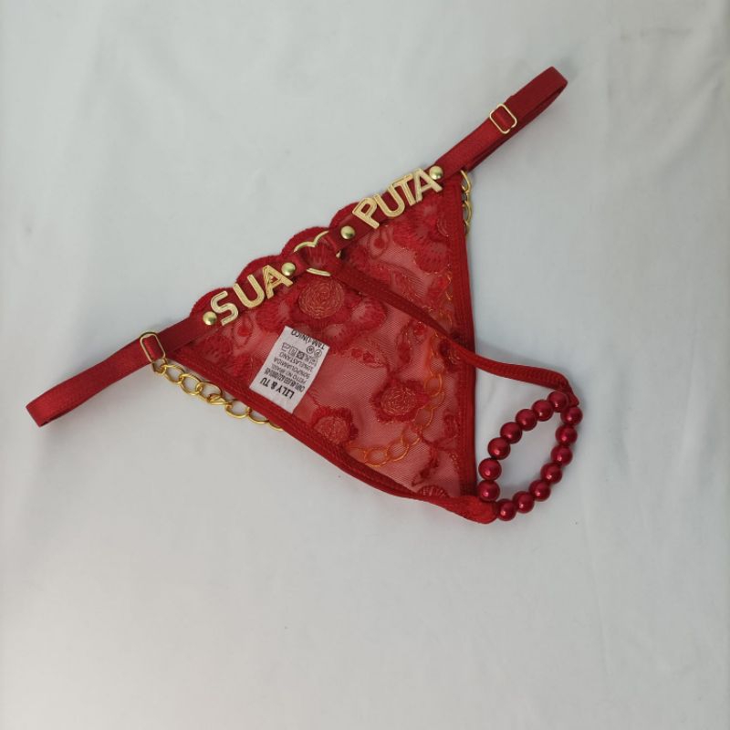 Calcinha Tailandesa Sensual Tule Transparente Personalizada com Letras Corrente Ajustável Lingerie Feminina Sexy — imagem 2 de 2