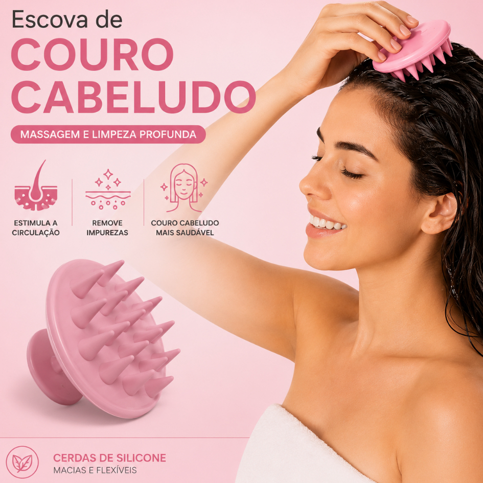 Escova Massageadora Silicone para Couro Cabeludo