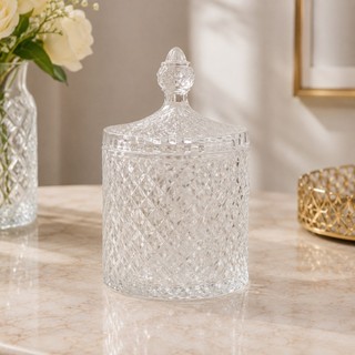 Potiche Decorativo de Cristal com Tampa Litt Wolff 14,5cm Porta Algodão Porta Joias Transparente