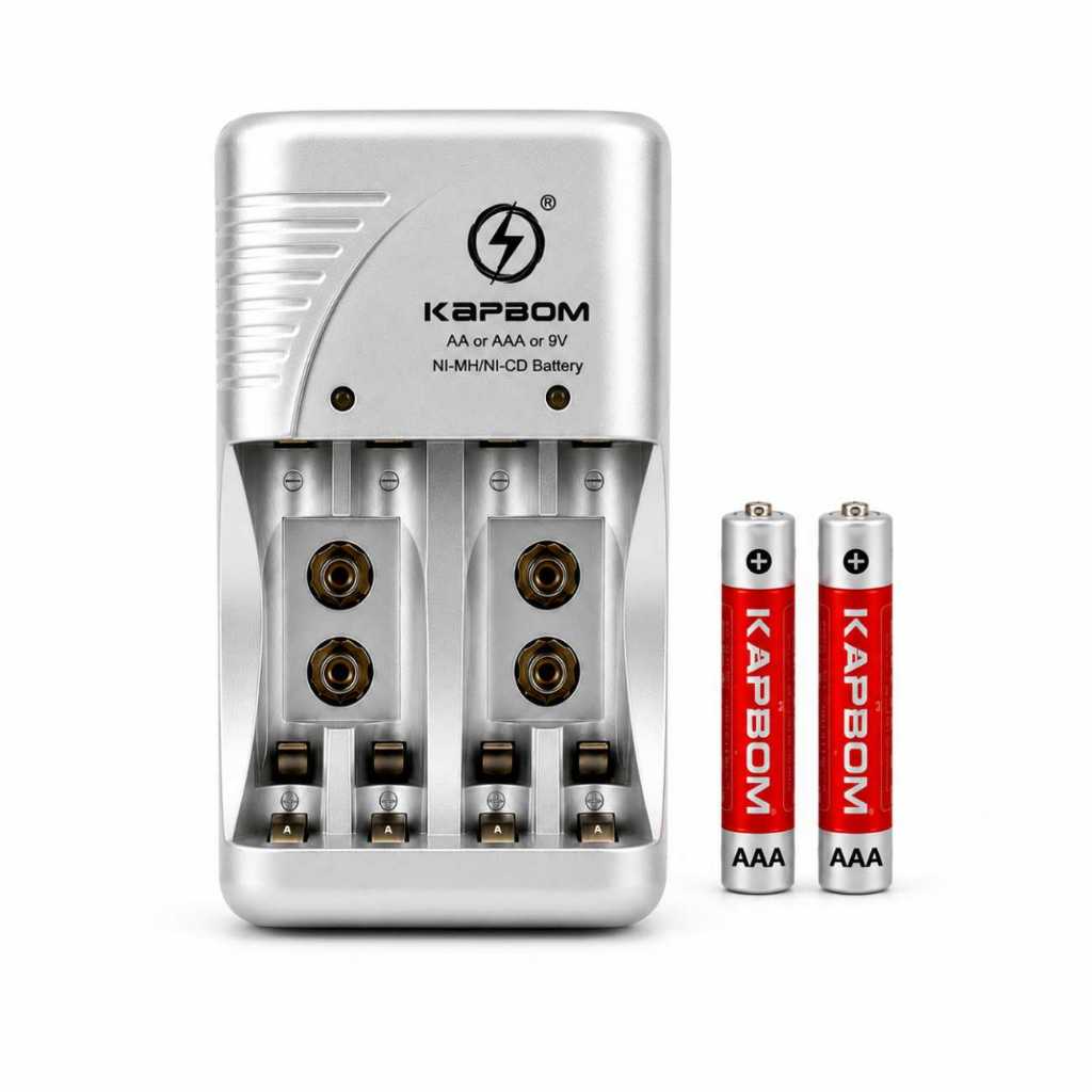 Carregador Pilhas Recarregáveis AA AAA 9V Kapbom KA-1363 Bivolt + 2 Pilhas AAA Recarregáveis