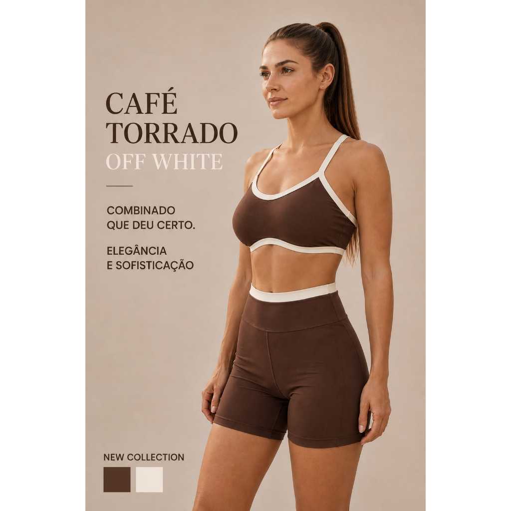 Conjunto Fitness Poliamida Premium Top Biquini e Shorts com Bolso Cós Alto Sem Transparência