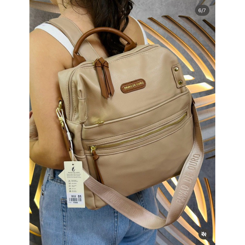 pavão de ouro bolsa mochila feminina transversal lançamento