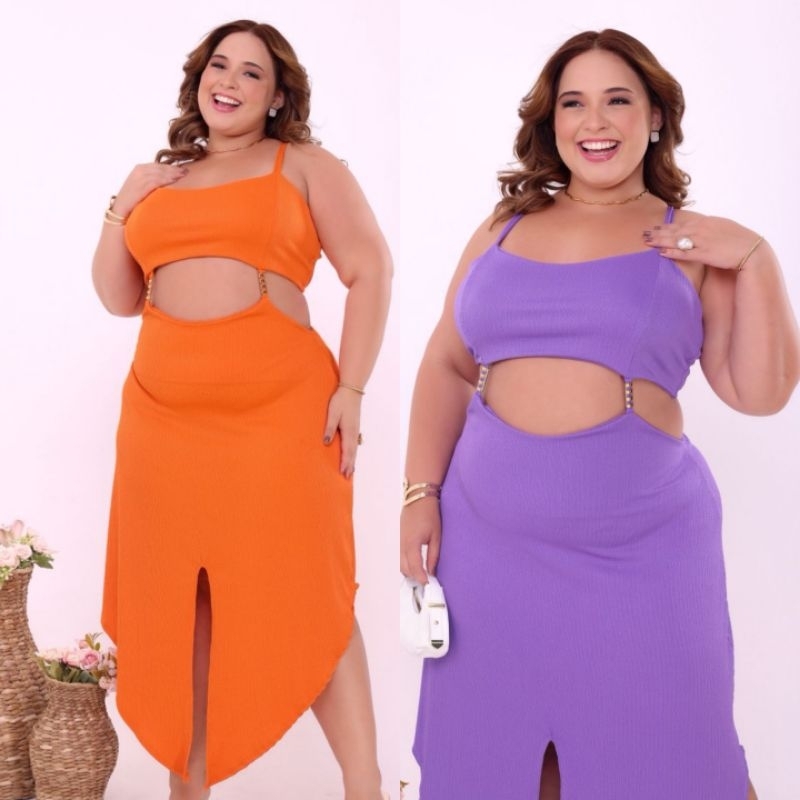 Vestido Plus Size  Soltinho de Alcinha com Fenda Tamanho único 46 ao 50