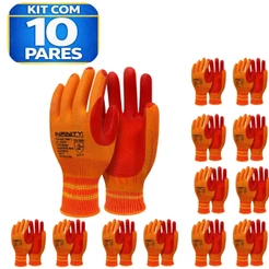 Kit 10 Pares Luva Emborrachada EPI Rubber Resistente Vulcanizado Proteção Segurança Antiderrapante