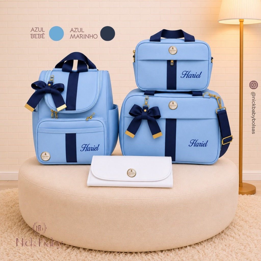 Kit Mala Maternidade Com 4 Peças. Bolsas de Bebê personalizada. Nick Baby Bolsas