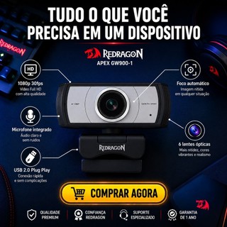 Webcam 1080p Redragon Apex GW900-1 Incrível USB Streaming Premium