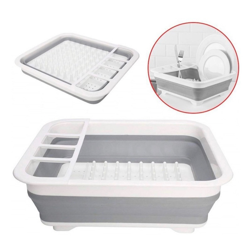 Escorredor de louças Pratos Talheres retrátil silicone dobrável facil pratico uso FLU HOME