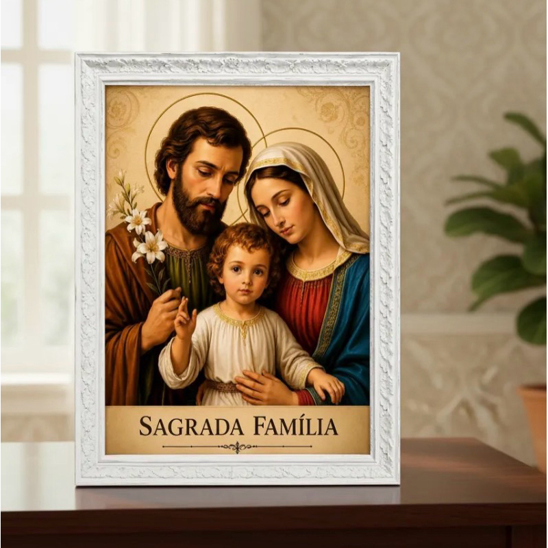 Quadro Porta Retrato Sagrada Família Católico Decorativo Coleção Fé Viva