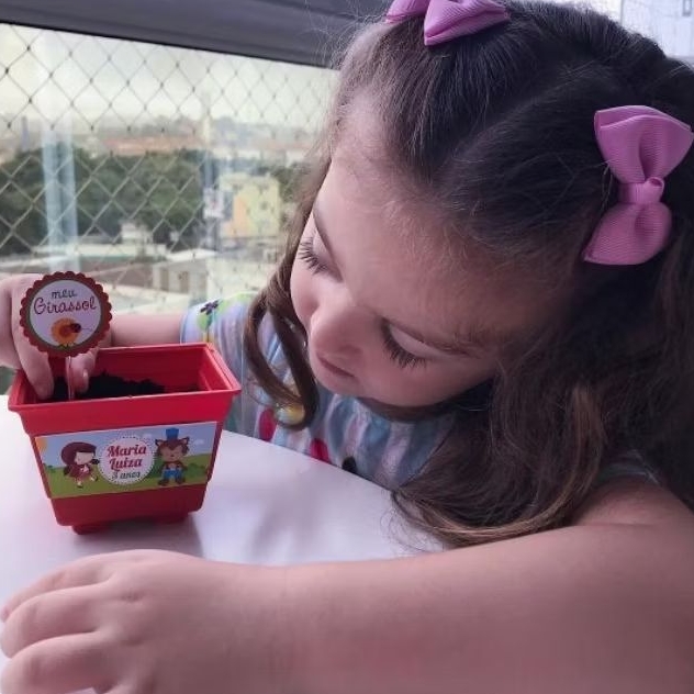 Lembrancinha para Plantar Chapeuzinho Vermelho Kit Plantação com Semente de Girassol
