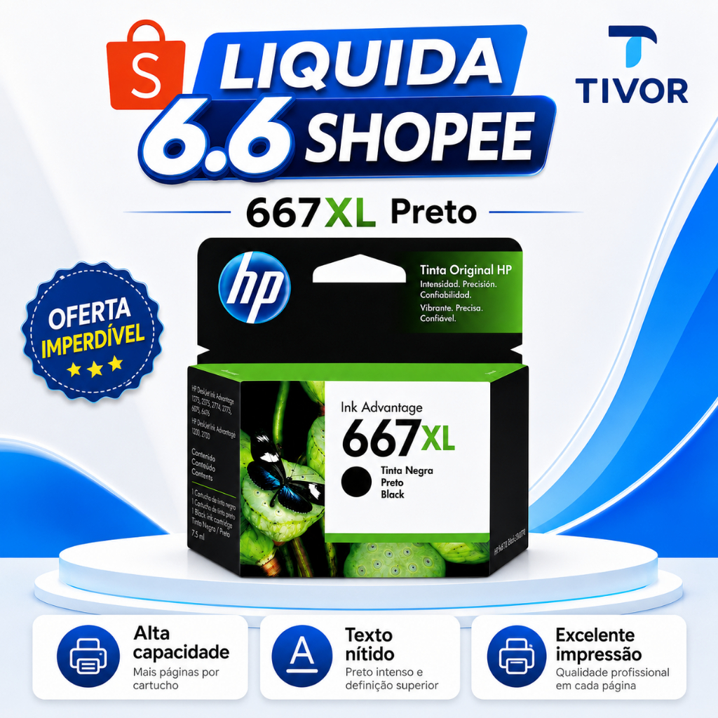 Cartucho HP 667XL Preto  Original E Lacrado Compatível Para Impressoras Deskjet Ink Advantage 2376, 2774, 2776,6476
