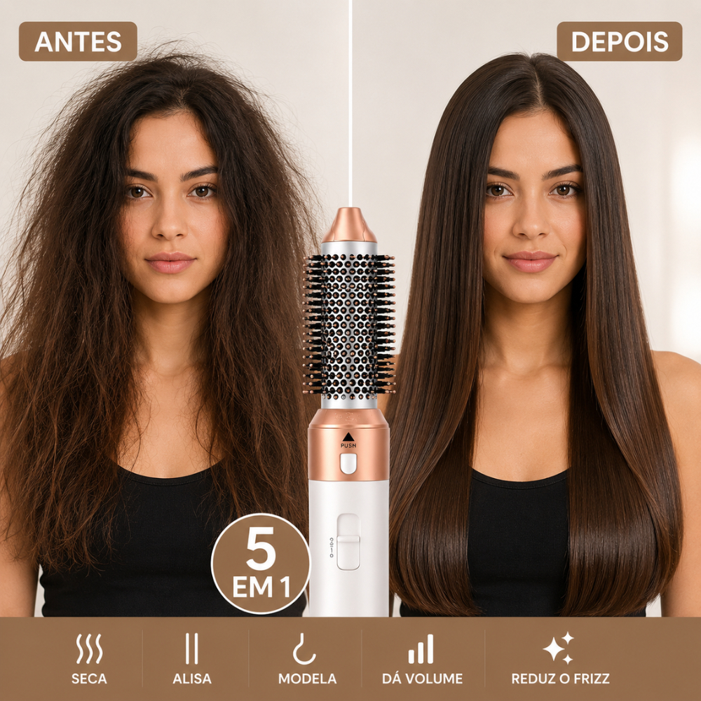 Escova Secadora Modeladora 5 em 1 Alisa Seca Cacheia Dá Volume Profissional 220V