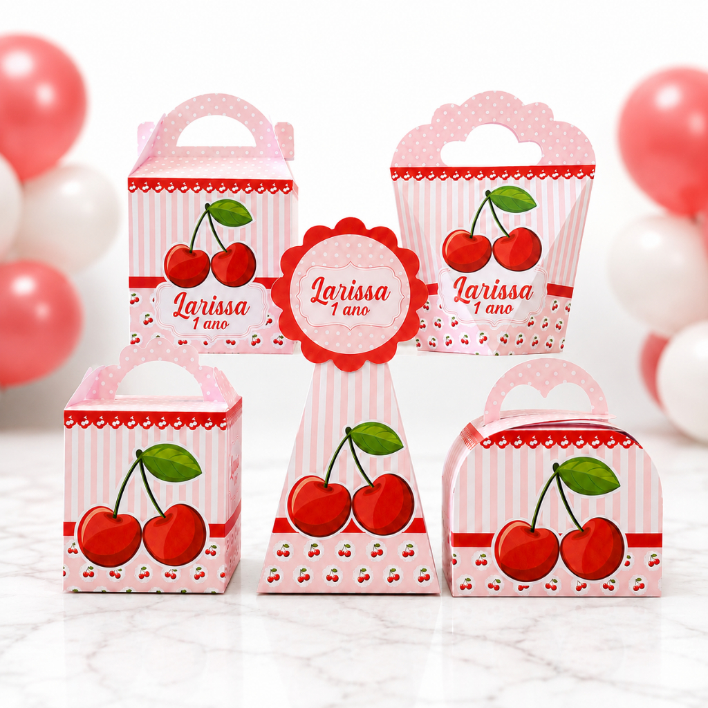 Kit festa caixas Personalizadas Cereja/Cerejinha - Lembrancinhas de aniversário infantil