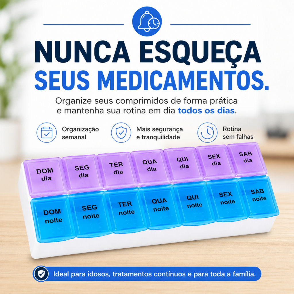 Porta Comprimidos Semanal 7 Dias Organizador Remédio Medicamento Dia Noite 2 compartimento