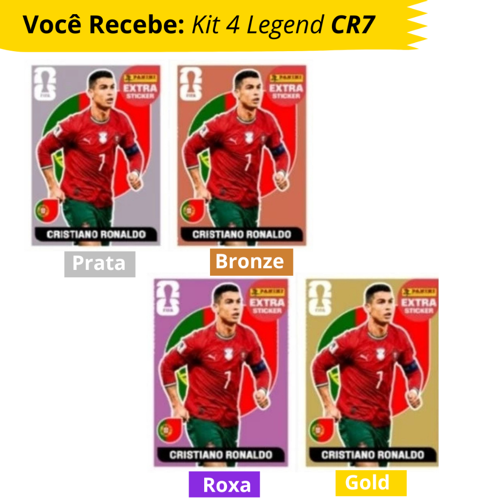 Detalhes do Kit 4 Figurinhas Legends CR7 Cores Ouro Prata Bronze Lilás Colecionável