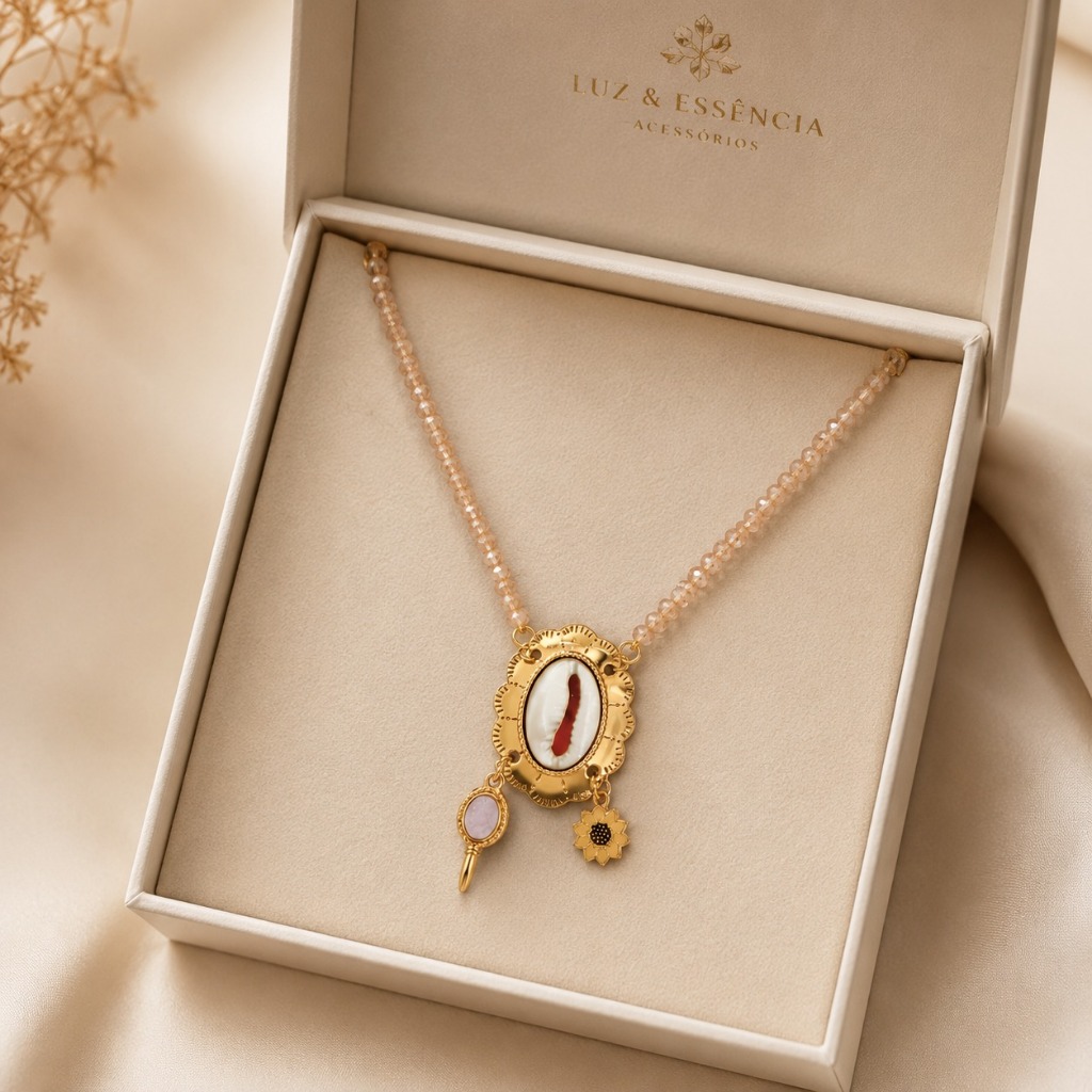 Cordão Luxo Cristal Realeza Buzio Abebe Oxum Umbanda Candomblé