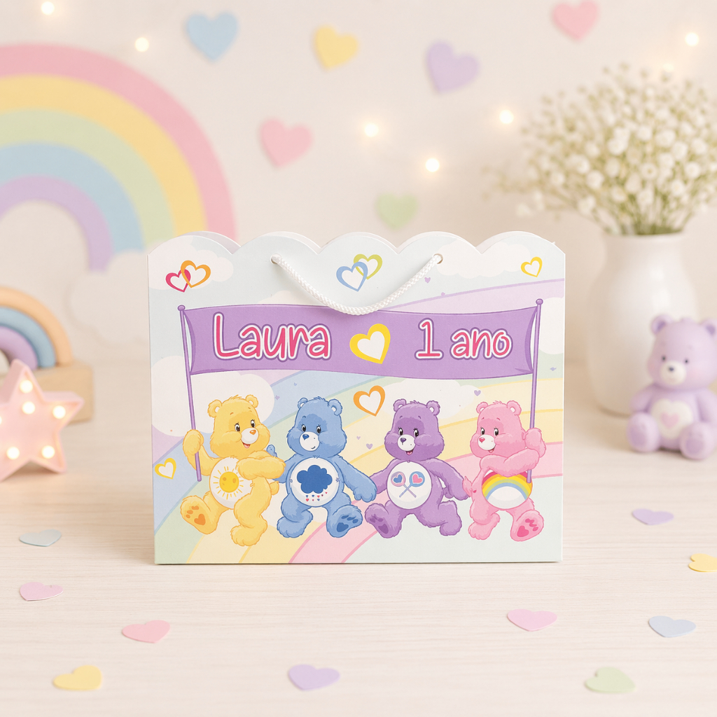 Sacolinha Ursinhos Carinhosos G Personalizada | Chá de Bebê | Lembrancinha Aniversário | Pegue e Monte