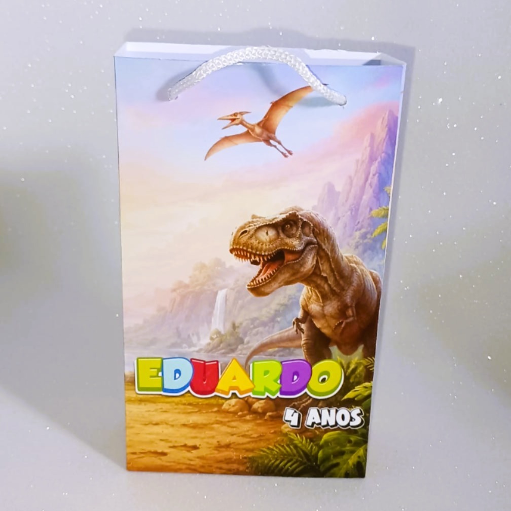 Sacolinhas Surpresa Personalizadas - Aniversário Festa Dinossauros T-REX - Lembrancinhas - Kit PEGUE E MONTE