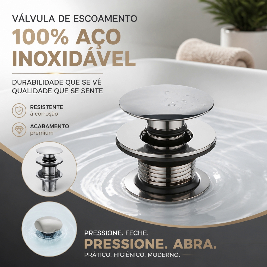 Válvula Click Ralo Cuba Pia Lavatório Cromada Inox 7/8