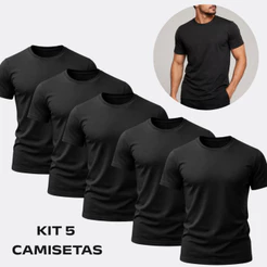 KIt 5 Camiseta Masculinas Básicas Sem Estampa Gola Redonda Manga Curta 100% Algodao Fio 30. Confortável Academia