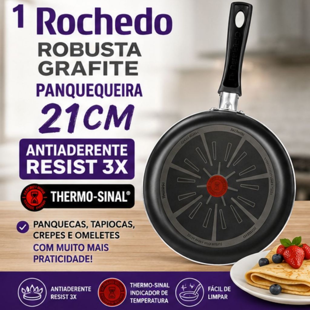 Panquequeira Rochedo Robusta Grafite 21cm Antiaderente Resist 3X Thermo-Sinal